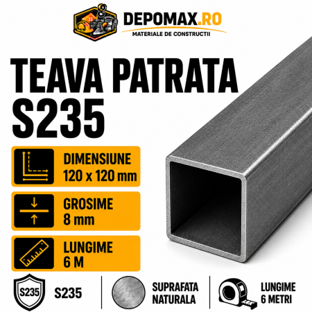 Teava patrata 120 x 120 x 8 mm, 6 metri